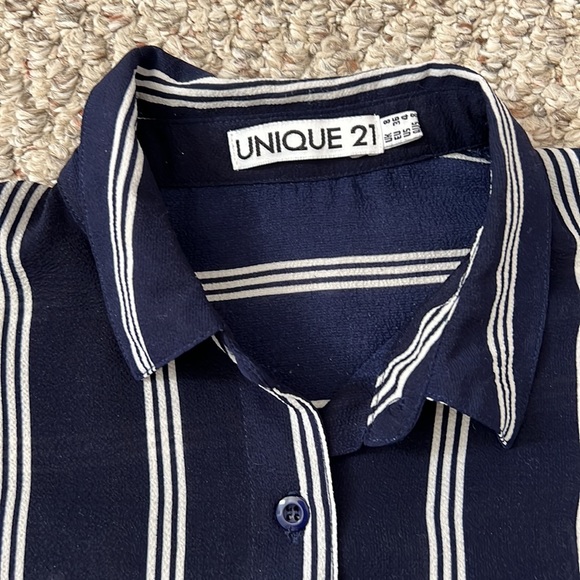 Navy Blue Striped Blouse - Picture 2 of 3